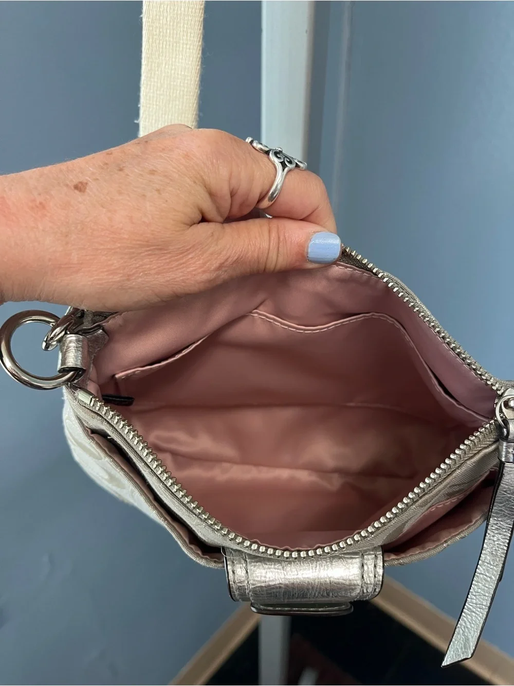 Coach Beige Signature Crossbody with Pink Hang Tag